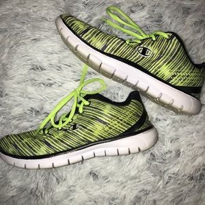 Neon green and gray Champion sneakers